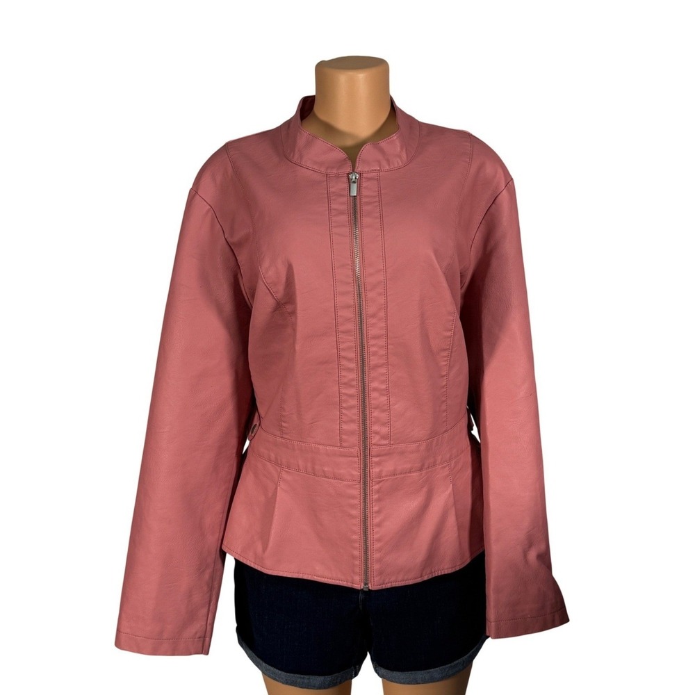 Baccini Faux Leather Jacket Women 3X Pink Good Peplum Zip Up Moto Coat